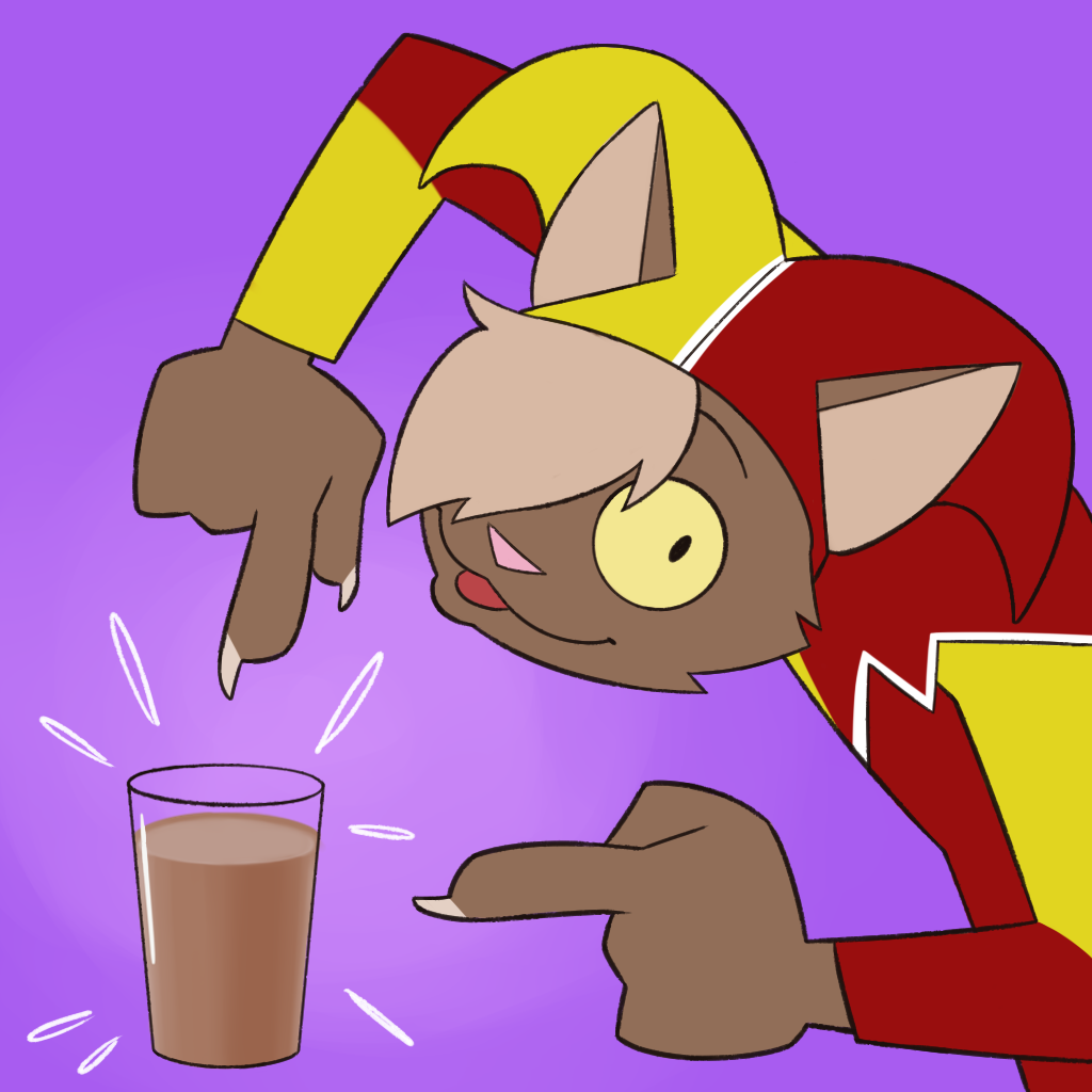 Sam, with some chocolate milk.